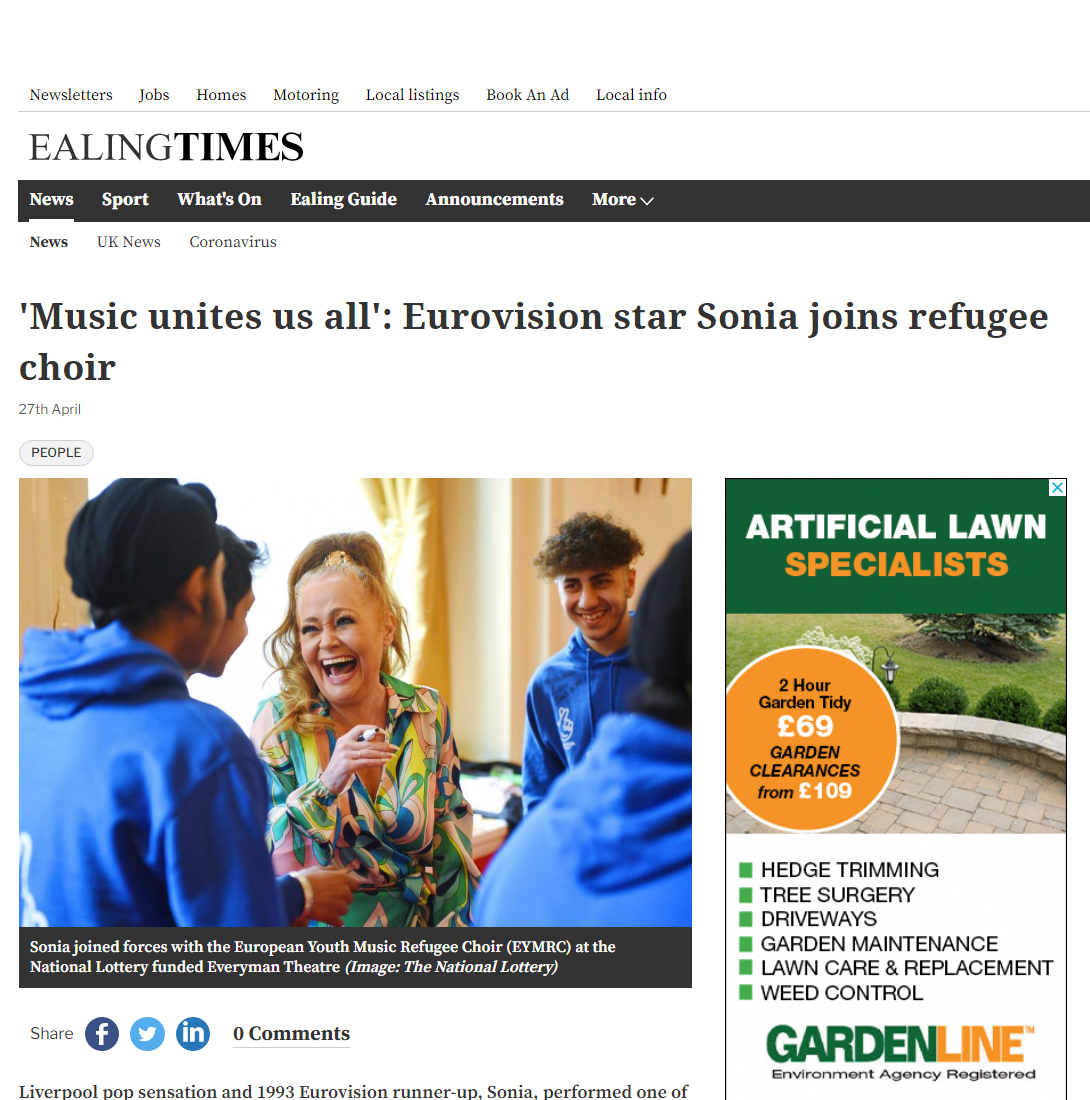Refugee Choir and Sonia at Eurovision tearsheet media coverage press examples