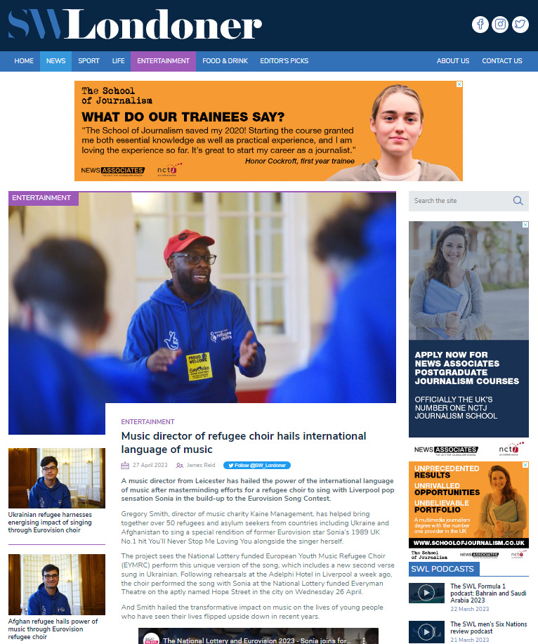 Refugee Choir and Sonia at Eurovision tearsheet media coverage press examples
